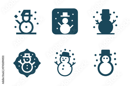 Snowman Logo Variations. Falling Snow. Set Logo of Falling Snow: snowman. harmonious logo variations of the same emblematic concept, each with different