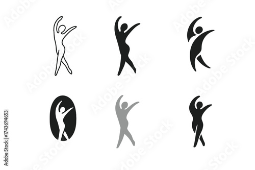 Dance Emblem Variations. Dance as a form of stress relief and relaxation. Set Logo of Dance as a form of stress relief and relaxation: Dancer silhouette.