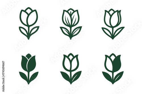 Nature's Blossoming Logos. Blossom. Set Logo of Nature: flower in bud-to-bloom progression. harmonious logo variations of the same emblematic concept, each