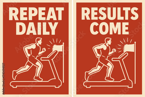 Daily Motivation Banners. Strength. Two vertical A6 banners with safe margins, centered composition, no elements touching edges, bold style, red and beige,
