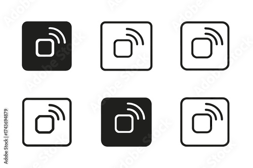 Remote Control Icons. Remote control button. Set Logo of Electronics: square button icon. harmonious logo variations of the same emblematic concept, each with