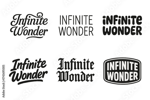 Infinite Lettering Styles. Infinite Wonder. Set lettering. harmonious lettering variations of the same emblematic concept (Whimsical curly type with