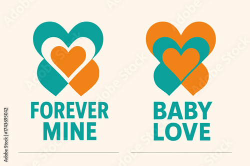 Abstract Love Banners. Union. Two vertical A6 banners with safe margins, centered composition, no elements touching edges, geometric style, turquoise and