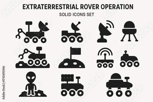 Extraterrestrial Rover Icons. Extraterrestrial Rover Operation. Solid icons set of Extraterrestrial Rove