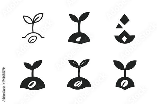 Seedling Logo Variations. Plant expansion plan. Set Logo of Plant Expansion: growing seedling. harmonious logo variations of the same emblematic concept, each