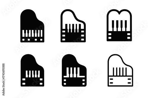 Vintage Piano Logos. Film music innovations. Set Logo of Film music innovations: Vintage Piano. harmonious logo variations of the same emblematic concept, each