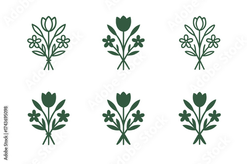 Floral Logo Variations. Nature vibe package design with flowers and plants. Set Logo of Packaging: bouquet icon. harmonious logo variations of the same