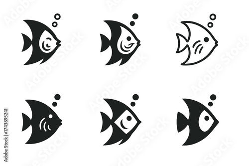 Angelfish Logo Variations. Fish breathing. Set Logo of Fish breathing: Angelfish. harmonious logo variations of the same emblematic concept, each