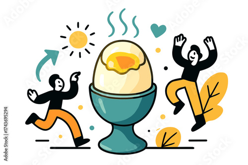 Dynamic Egg Illustration. Soft-boiled egg. Glowing soft-boiled egg in egg cup, abstract floating steam lines and soft light emphasizing delicacy and freshness.