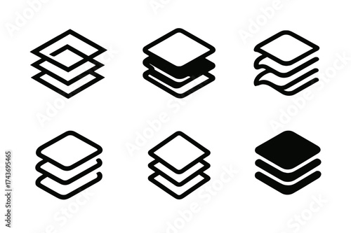 Multitasking Logos Grid. Improving your ability to multitask. Set Logo of layered tasks: stack of papers or tasks arranged in motion. harmonious logo