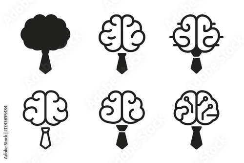 AI Brain Logos. Business and technology convergence. Set Logo of Business and technology convergence: AI brain wearing a business tie. harmonious