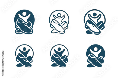 Tap Dance Logos. Dance as a form of stress relief and relaxation. Set Logo of Dance as a form of stress relief and relaxation: Tap shoes. harmonious logo
