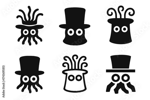 Strange Celebration Logos. Strange Celebration. Set Logo of Strange Celebration: hat. harmonious logo variations of the same emblematic concept, each with