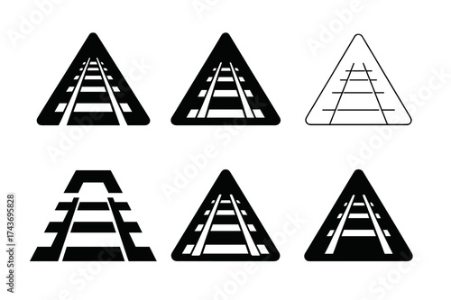 Railway Logo Variations. Infrastructure development in emerging markets. Set Logo of railway: stylized train tracks extending forward. harmonious