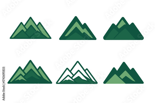 Mountain Logo Variations. Mountain peaks. Set Logo of layered mountains: overlapping silhouettes of peaks. harmonious logo variations of the same emblematic