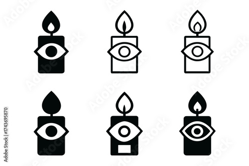 Strange Candle Logos. Strange Celebration. Set Logo of Strange Celebration: candle. harmonious logo variations of the same emblematic concept, each with