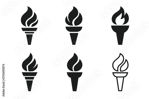 Multitask Flame Logos. Improving your ability to multitask. Set Logo of productivity flame: torch representing focus and energy across tasks. harmonious logo