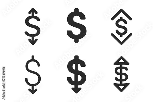 Inflation-Deflation Logos. Inflation and Deflation. Set Logo of Inflation and Deflation: dollar sign. harmonious logo variations of the same emblematic