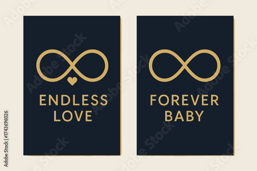 Navy and Gold Banners. Eternity. Two vertical A6 banners with safe margins, centered composition, no elements touching edges, modern minimal, navy and gold,