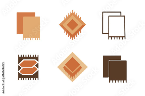 Economical Decor Logos. Home decor on a budget. Set Logo of Home decor on a budget: Layered rugs. harmonious logo variations of the same emblematic concept,