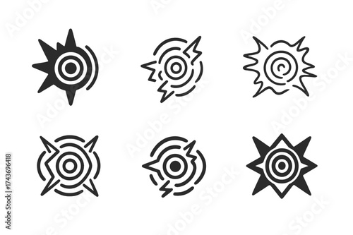 Sound Wave Logos. Sudden loud noise. Set Logo of Sound: shockwave icon. harmonious logo variations of the same emblematic concept, each with different artistic