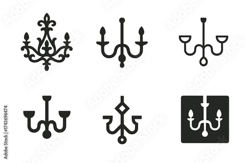 Maximalist Chandelier Logos. Maximalist Aesthetics. Set Logo of Maximalist Aesthetics: chandelier. harmonious logo variations of the same emblematic concept,