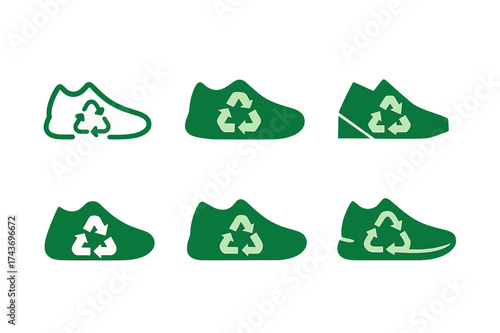 Eco-Friendly Shoe Logos. Creating eco-friendly shoes from recycled rubber. Set Logo of Creating eco-friendly shoes from recycled rubber: Eco shoe silhouette.