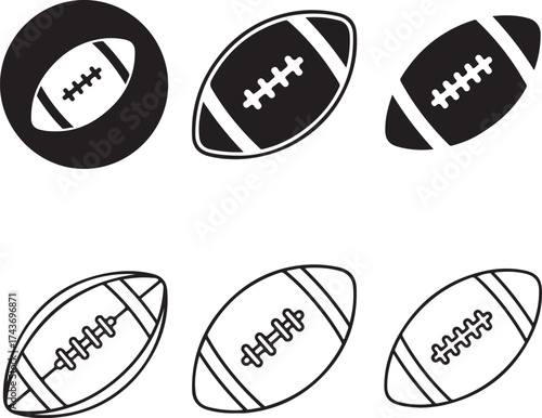 Three variations of american football icons on transparent background silhouette