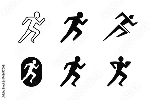 Dynamic Runner Logos. High-performance training for athletes. Set Logo of running athlete: dynamic runner silhouette in motion. harmonious logo variations of