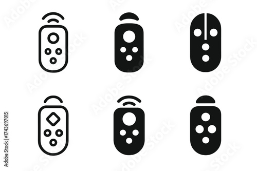 Harmonious Remote Icons. Remote control button. Set Logo of Electronics: abstract remote button icon. harmonious logo variations of the same emblematic