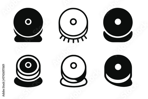 Robot Vacuum Logos. Robot vacuums. Set Logo of Robot vacuums: Mop attachment pad. harmonious logo variations of the same emblematic concept, each