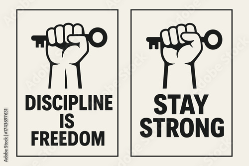 Motivational Banners. Motivation. Two vertical A6 banners with safe margins, centered composition, no elements touching edges, flat vector design, black and