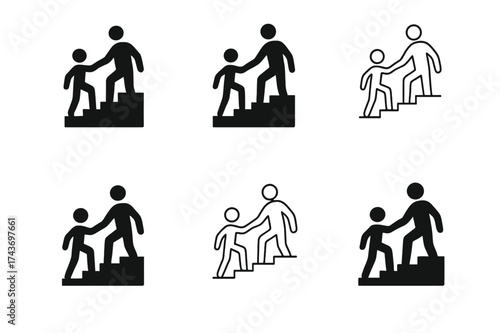 Startup Guidance Logos. Business mentoring and guidance for startups. Set Logo of Business mentoring and guidance for startups: mentor leading path. harmonious