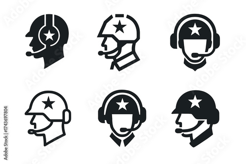 Military Communication Logos. Military Communication. Set Logo of Military Communication: command headset. harmonious logo variations of the same emblematic