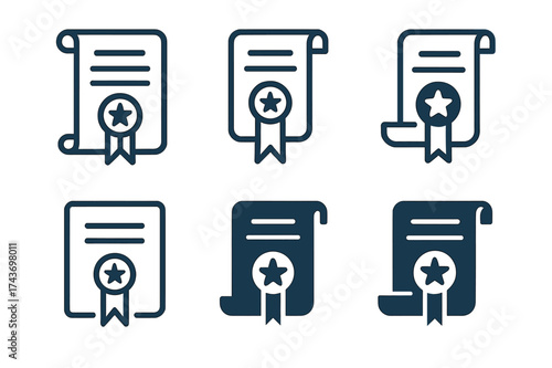 Logo Variations Grid. Citizenship applications. Set Logo of Citizenship applications: Naturalization certificate (scroll). harmonious logo variations of the