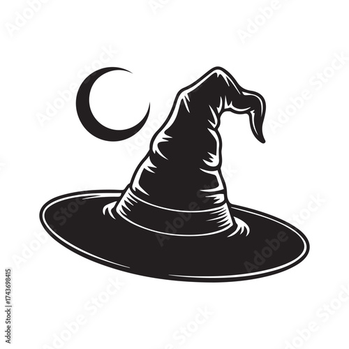 Stylized Black Witch Hat with White Outline halloween