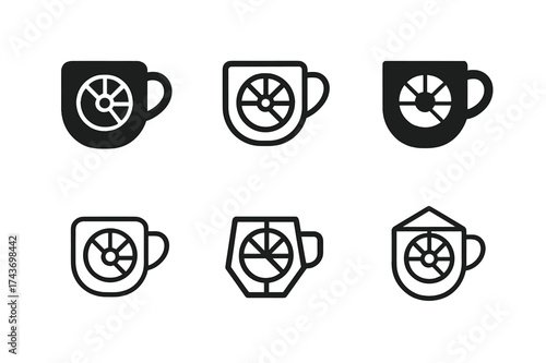 Coffee Logo Variations. Coffee tasting notes sheet. Set Logo of Coffee: coffee cup with tasting chart. harmonious logo variations of the same emblematic