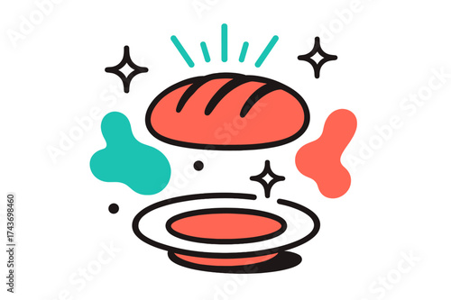 Wallpaper Mural Glowing Bread Symbolism. Bread as Symbol. A glowing loaf of bread floating above a plate, abstract spark shapes symbolizing essential nourishment. Modern Torontodigital.ca