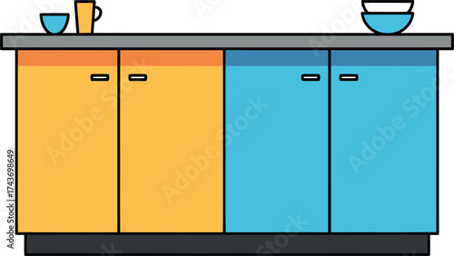 Modern Kitchen Counter with Colorful Cabinets