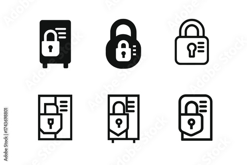 School Safety Logos. Safety in schools and educational institutions. Set Logo of Safety in schools and educational institutions: Locked locker / padlock.