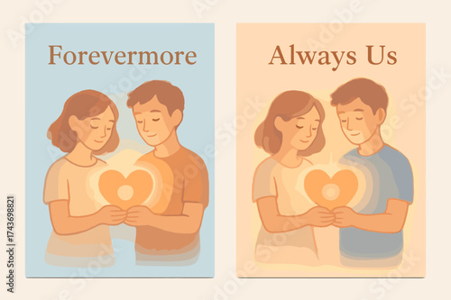 Glowing Soulmate Banners. Soulmates. Two vertical A6 banners with safe margins, centered composition, no elements touching edges, pastel style, sky blue and