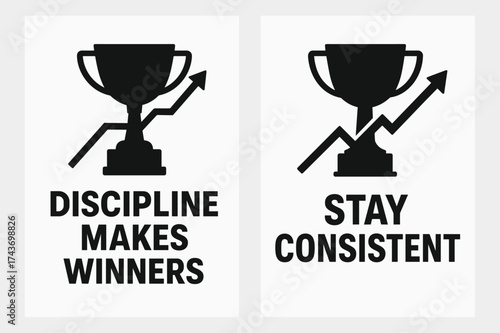 Motivational Banners. Motivation. Two vertical A6 banners with safe margins, centered composition, no elements touching edges, flat vector design, black and
