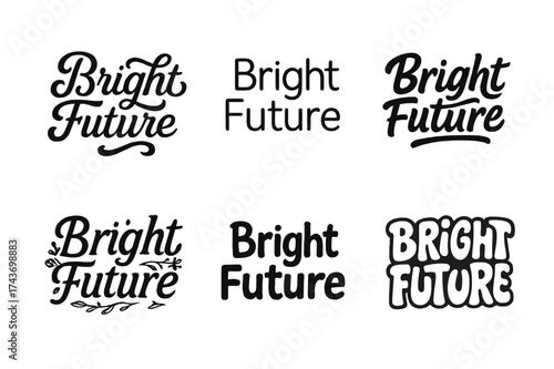 Lettering Styles Grid. Bright Future. Set lettering. harmonious lettering variations of the same emblematic concept (Whimsical curly type with flourishes,
