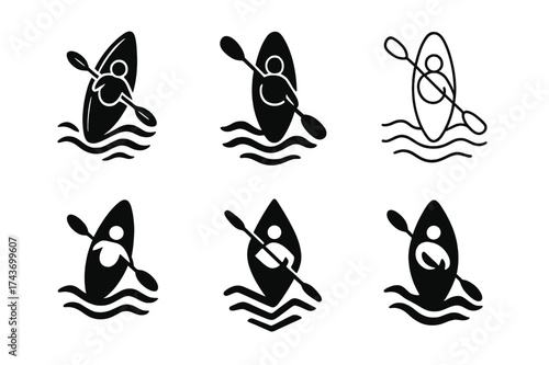 Kayak Logo Variations. Kayaking in Rivers. Set Logo of Kayaking in Rivers: paddle. harmonious logo variations of the same emblematic concept, each with