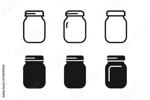 Mason Jar Logo Variations. Mason jar lid. Set Logo of Kitchenware: jar with lid outline icon. harmonious logo variations of the same emblematic concept, each