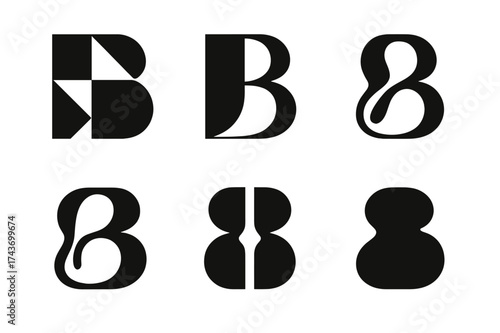 Morphing Font Logos. Interactive typography. Set Logo of morphing font: letter evolving into abstract shape. harmonious logo variations of the same emblematic