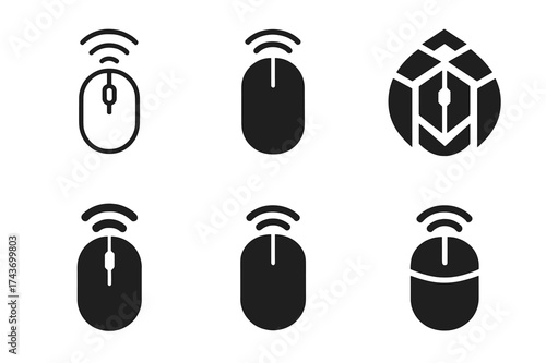 Wireless Mouse Logos. Using a wireless mouse at the desk. Set Logo of Using a wireless mouse at the desk: Wireless mouse. harmonious logo variations of the