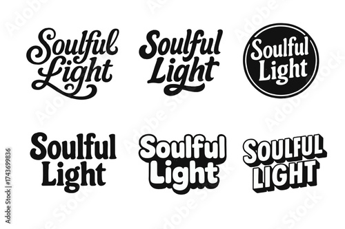 Soulful Lettering Variations. Soulful Light. Set lettering. harmonious lettering variations of the same emblematic concept (Whimsical curly type with