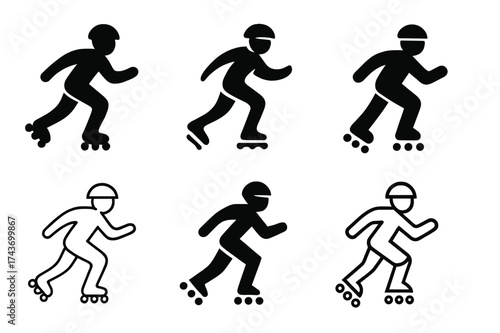 Rollerblade Logo Variations. Rollerblading in the park. Set Logo of Outdoor sports: skater with helmet. harmonious logo variations of the same emblematic