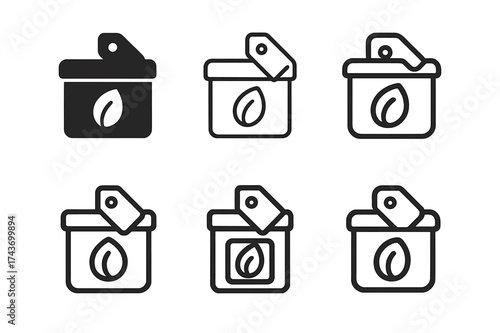 Seed Preservation Logos. Seed preservation techniques. Set Logo of labeled container: box with seed symbol and tag. harmonious logo variations of the same